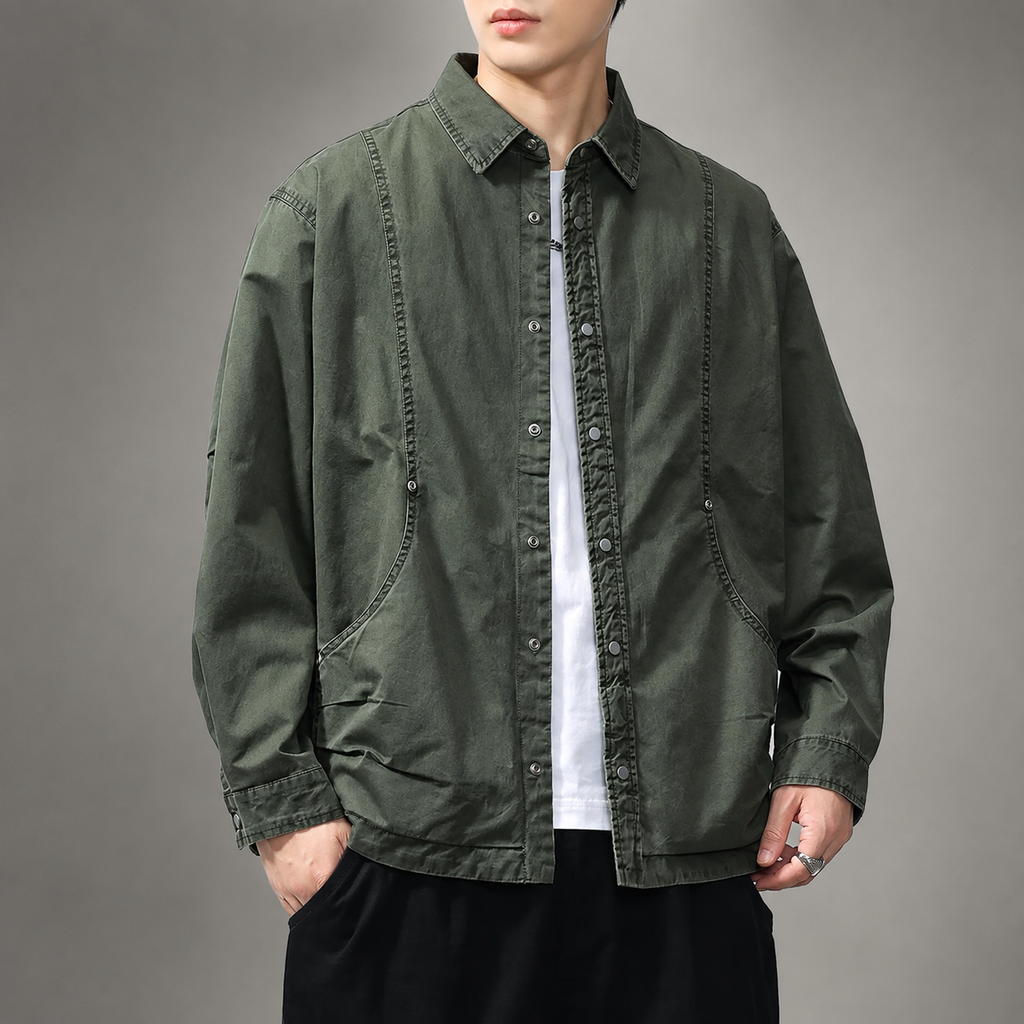 Everett Men’s Washed Utility Shirt Jacket – Snap Front Casual Overshirt with Side Pockets