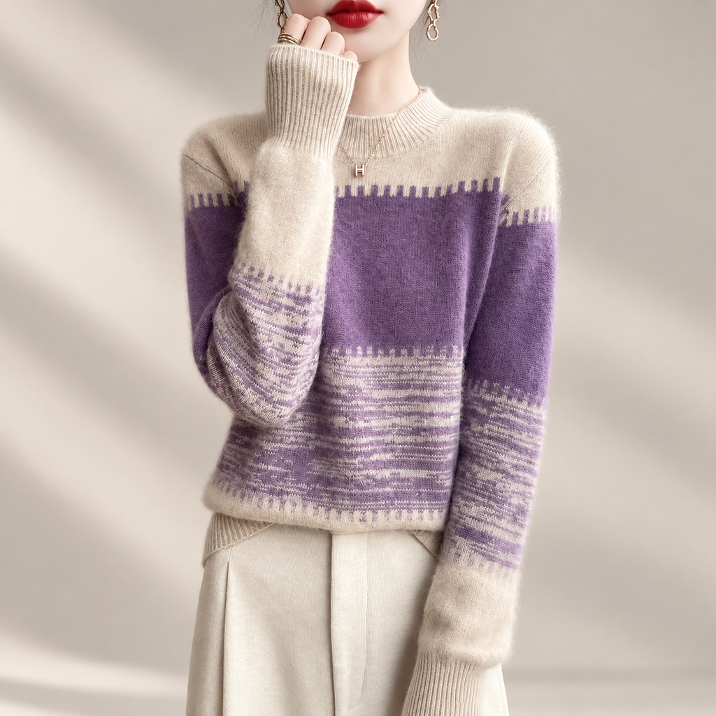 Evelyn Colorblock Knit Sweater – Women’s Crew Neck Long Sleeve Pullover