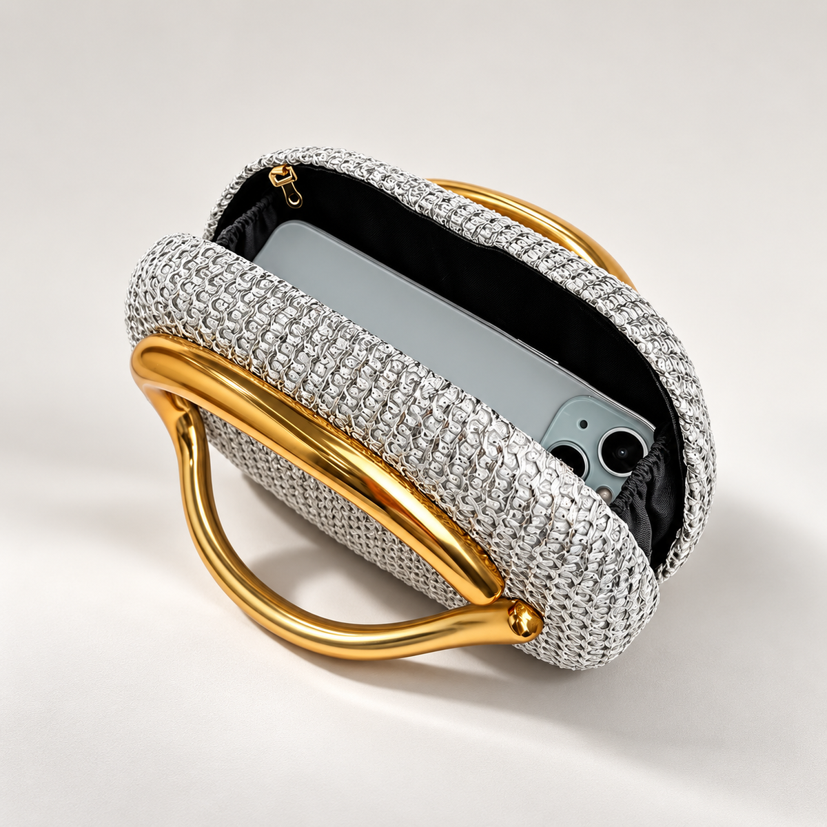 Isabella Textured Evening Clutch Bag with Gold-Tone Handle