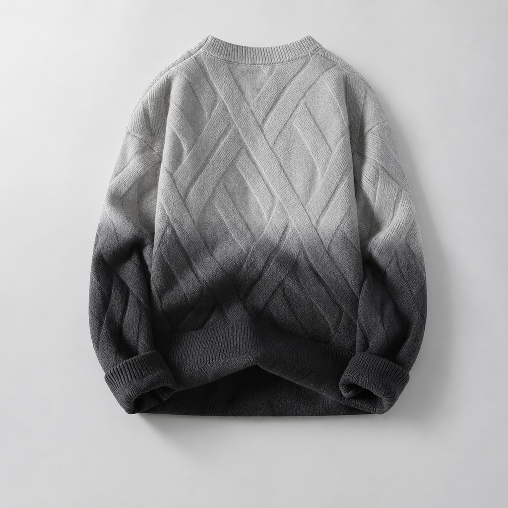 Adrian Gradient Textured Crewneck Sweater – Long Sleeve Geometric Knit Pullover