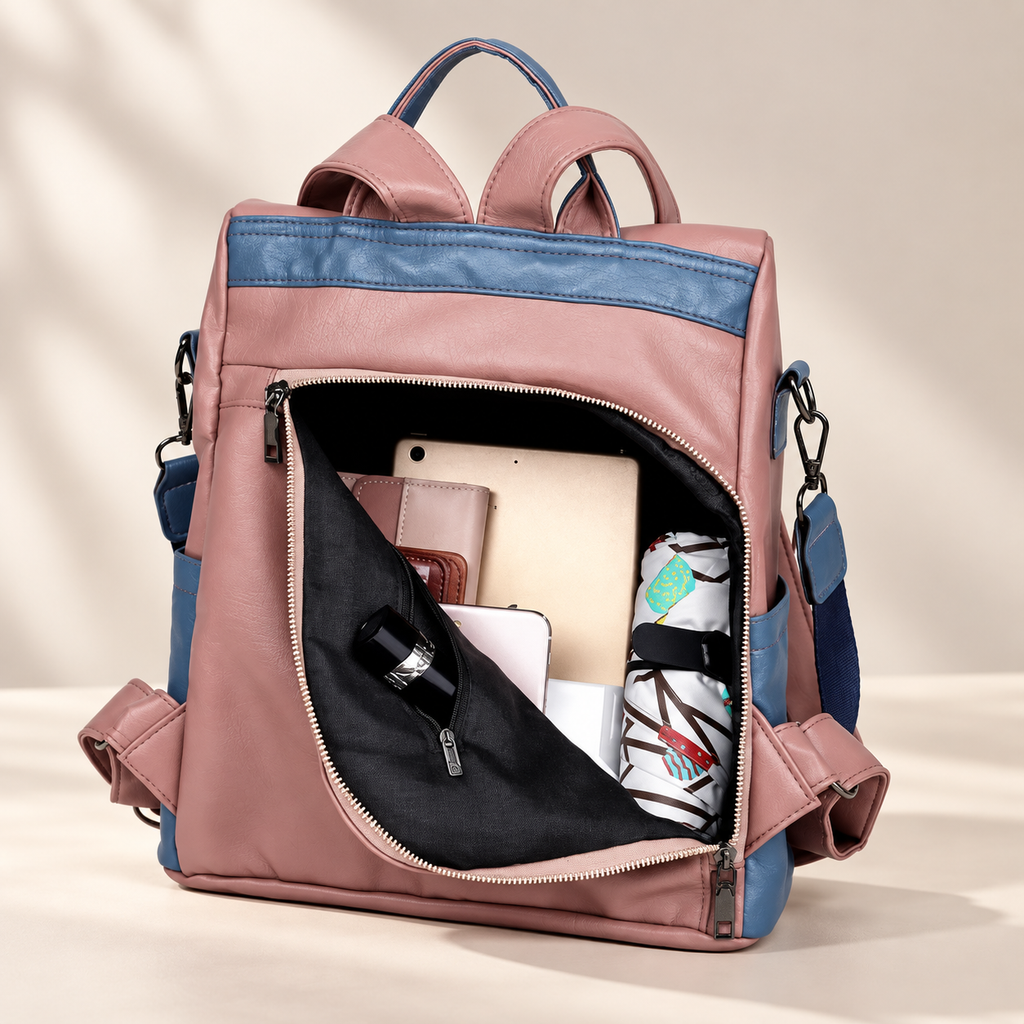 Colette Women’s Anti-Theft Convertible Backpack Purse – Two-Tone Shoulder Bag with Rear Access