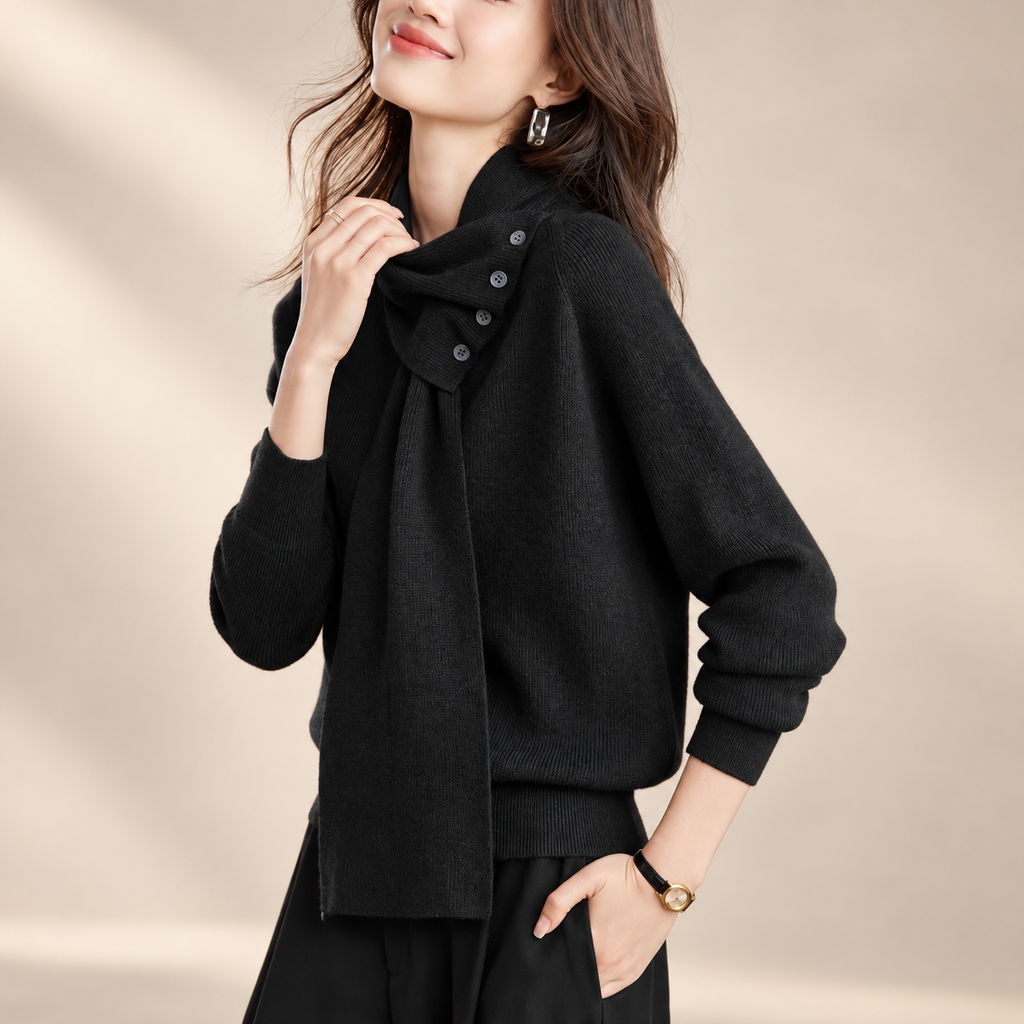 Camille Women's Button Scarf-Neck Knit Sweater