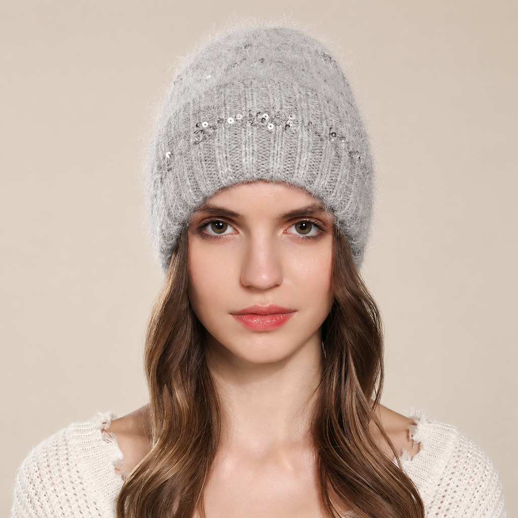 Bianca Women’s Fuzzy Sequin Knit Beani
