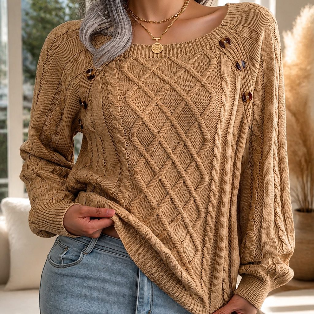 Samantha’s Cable-Knit Button-Detail Sweater