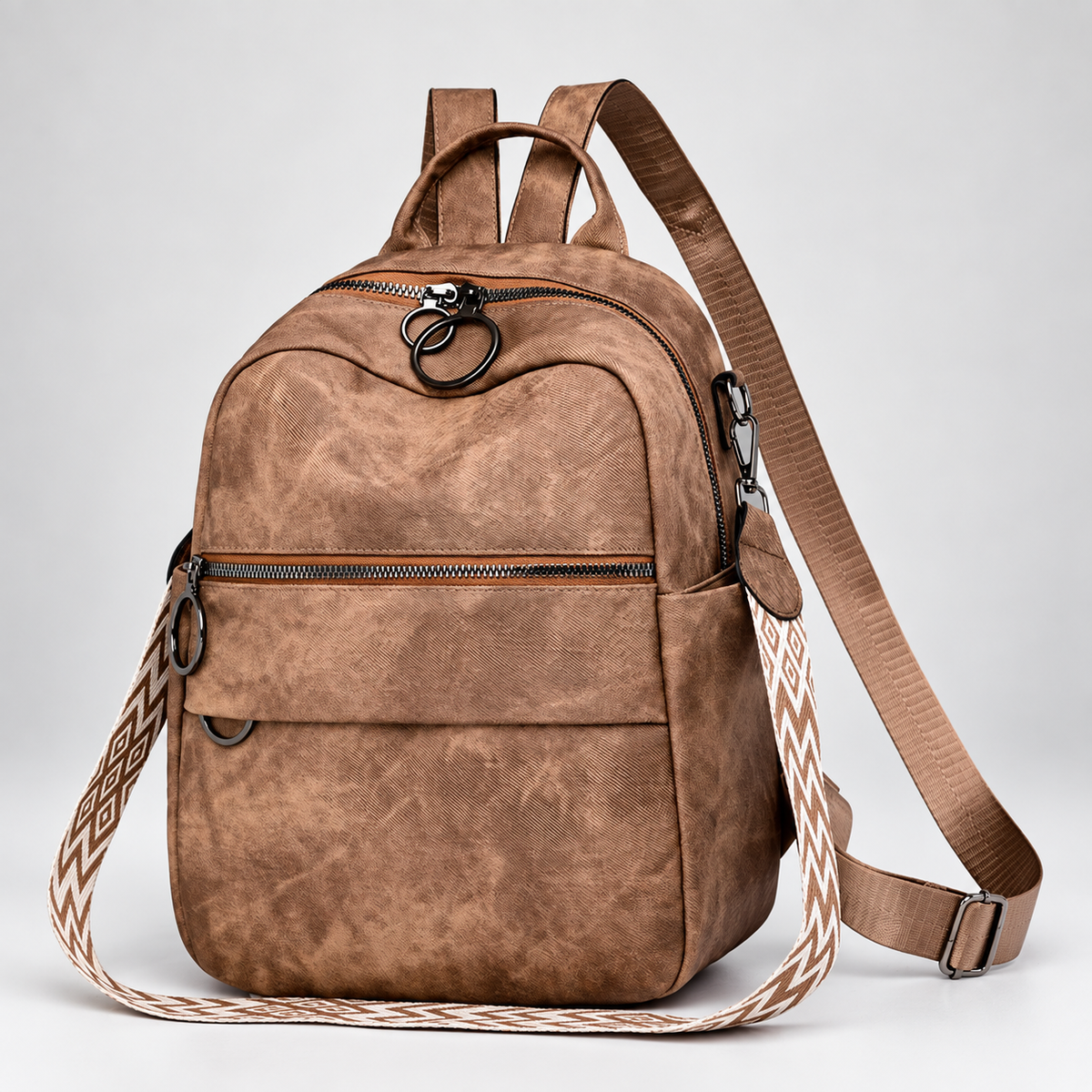 Bianca Convertible Textured Backpack – Multi-Zip Shoulder Bag with Top Handle