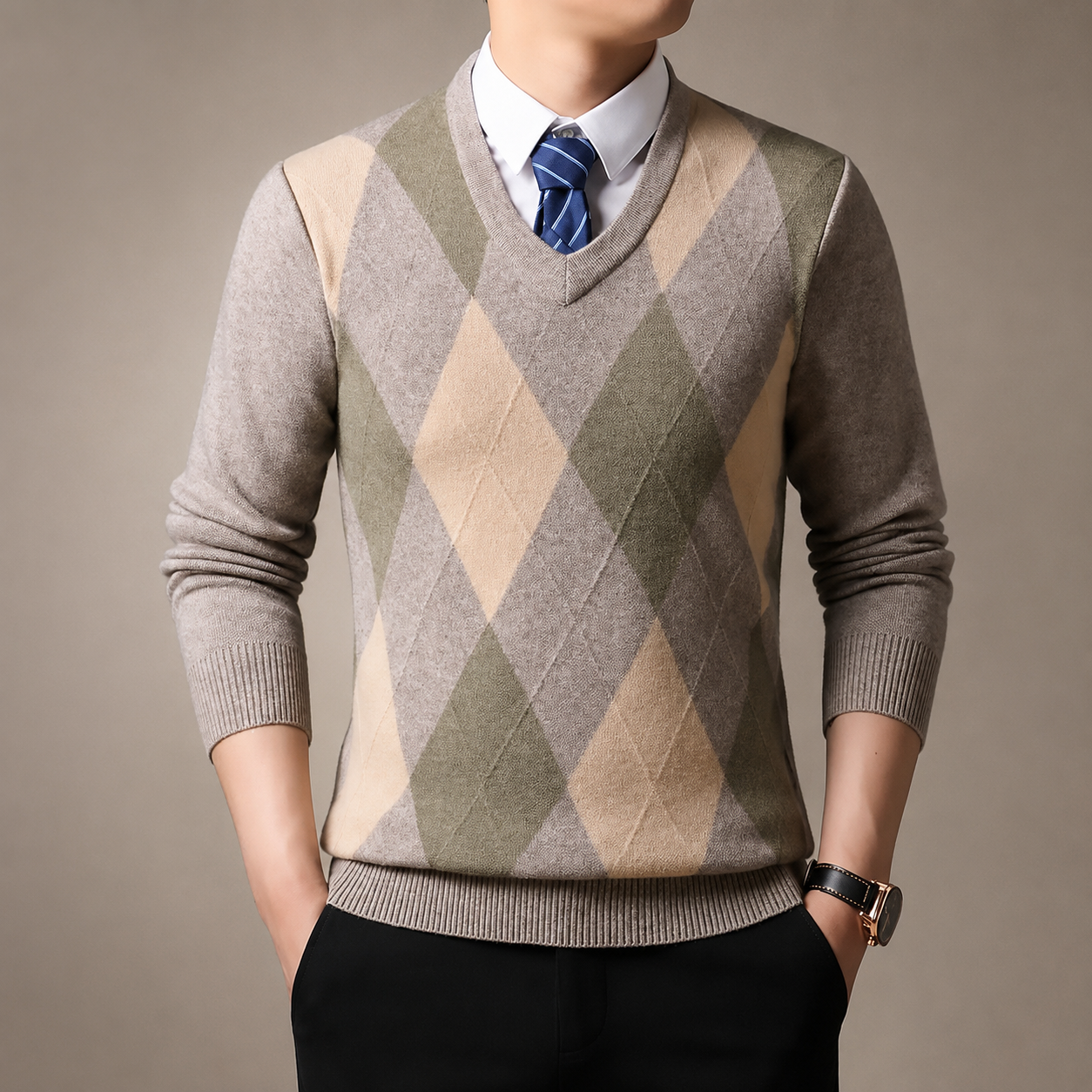 Dylan Men’s Argyle V-Neck Sweater