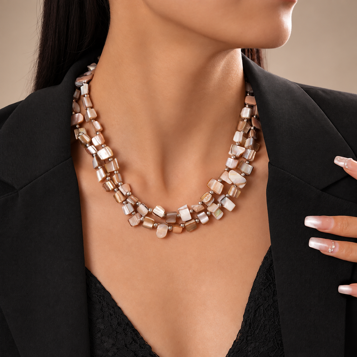 Rosalie Women’s Layered Shell Bead Necklace – Multicolor Statement Jewelry