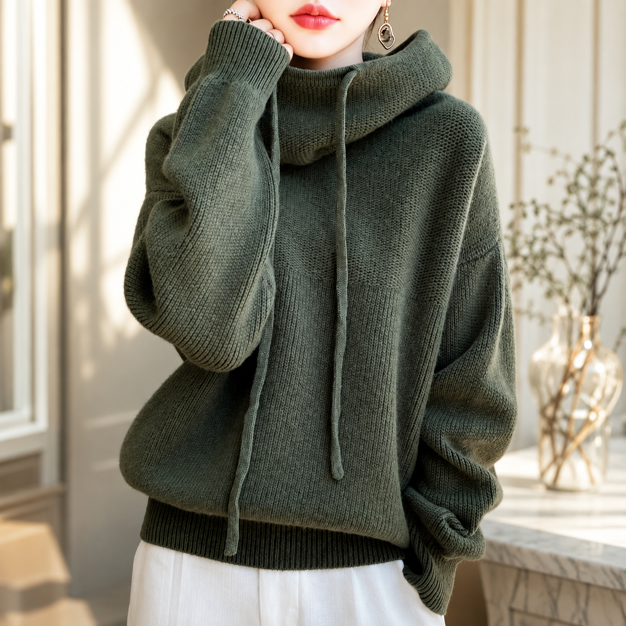 Avery's Relaxed High-Neck Knit Hoodie