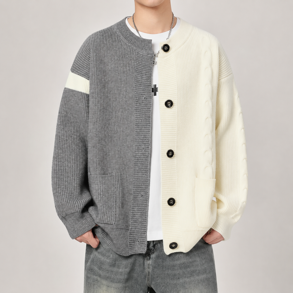 Miles Two-Tone Knit Cardigan – Color-Block Button-Front Sweater