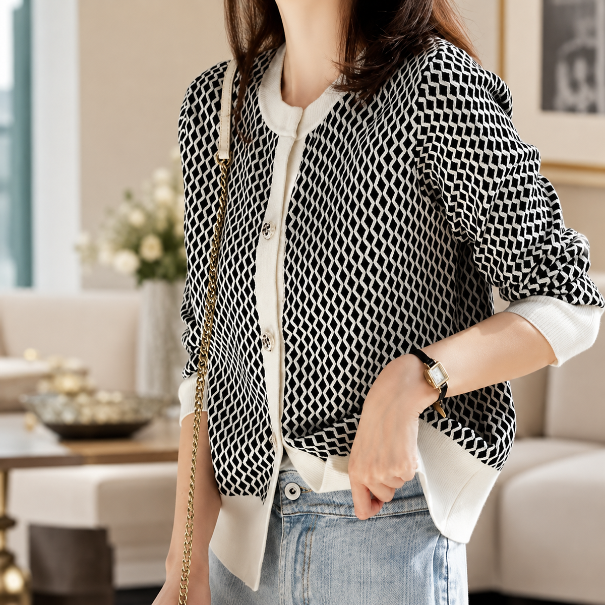 Avery Geometric Knit Cardigan