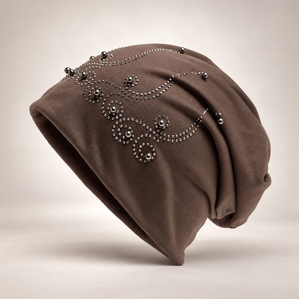 Gianna Embellished Slouch Beanie – Premium Beaded Soft Fabric Hat