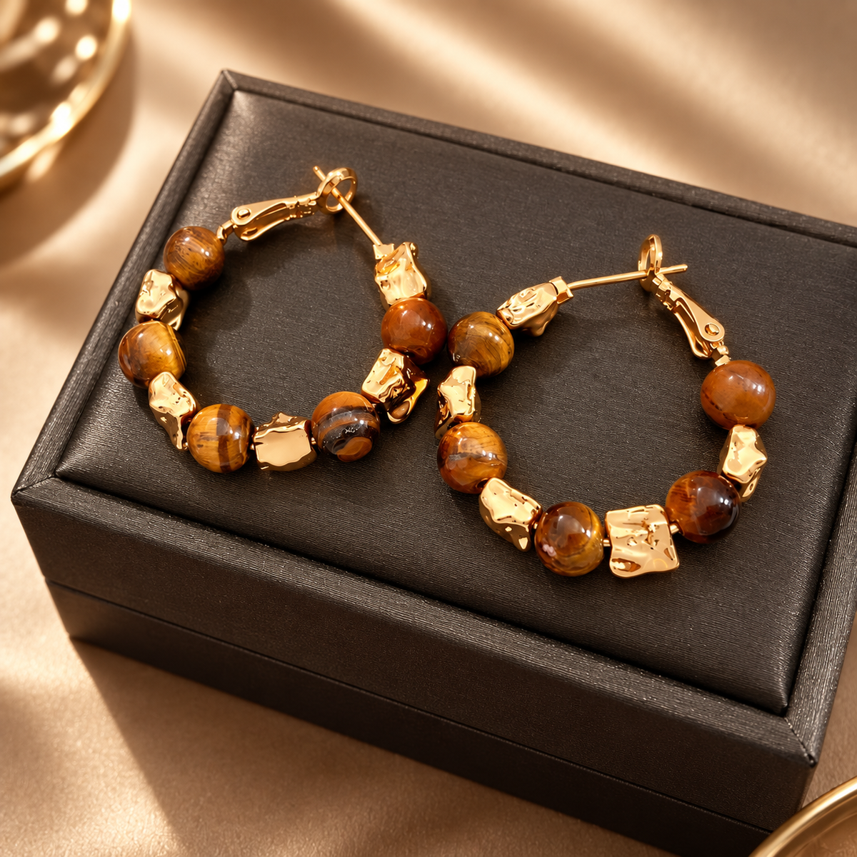 Valentina Women’s Tiger Eye Beaded Hoop Earrings