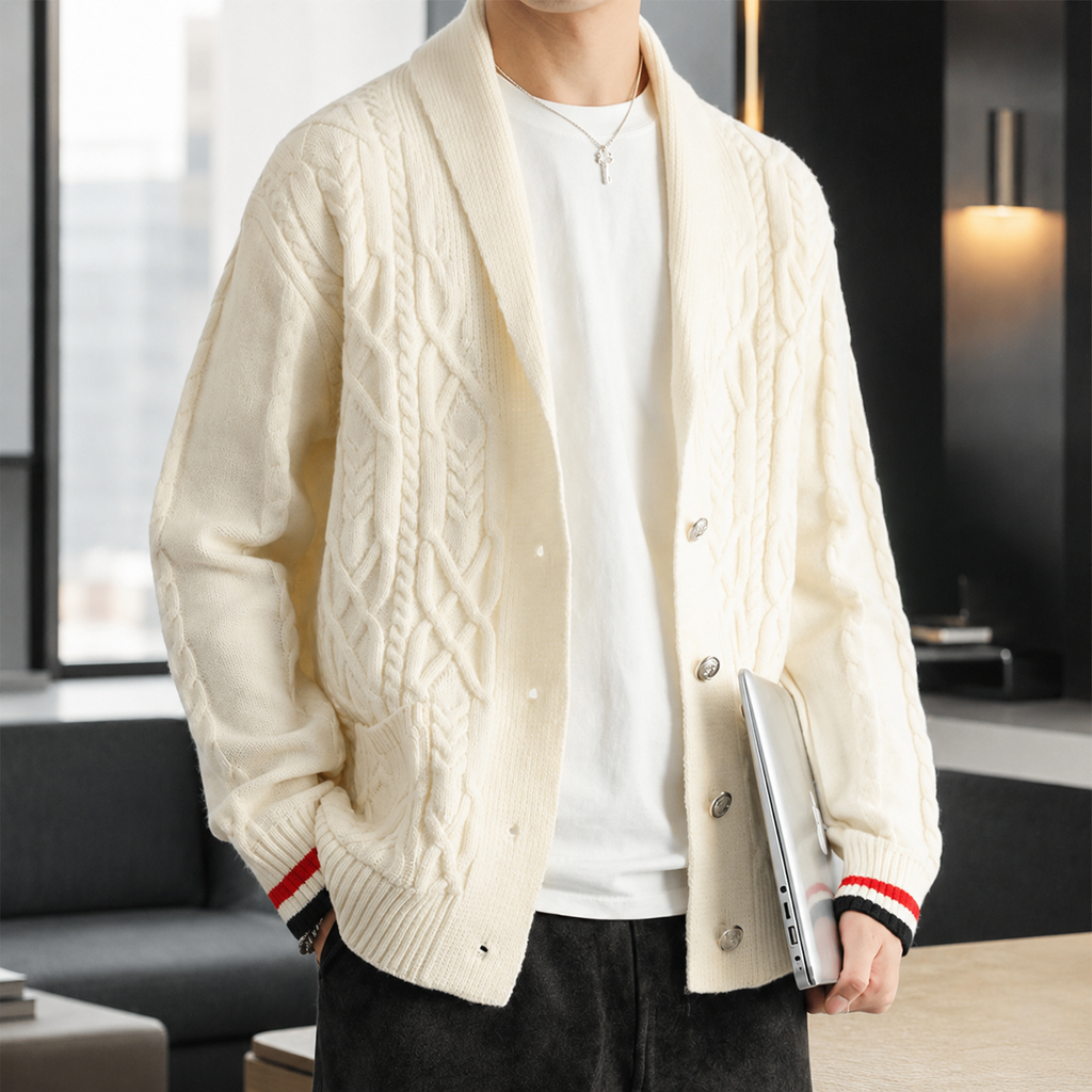 Mason Men’s Cable-Knit Shawl Collar Cardigan