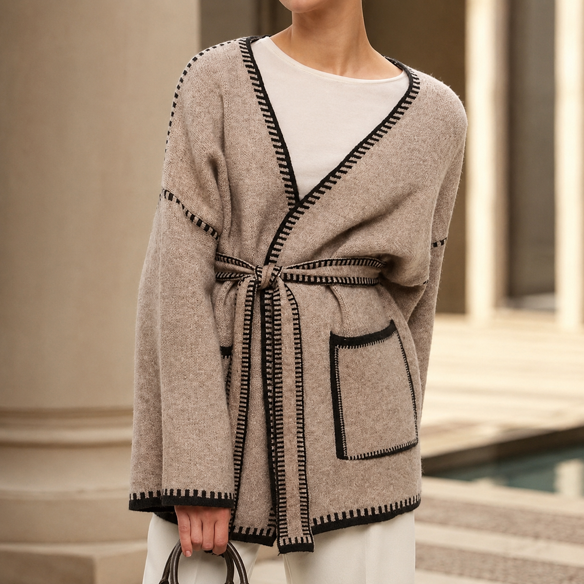 Margot Women's Belted Contrast-Trim Knit Cardigan