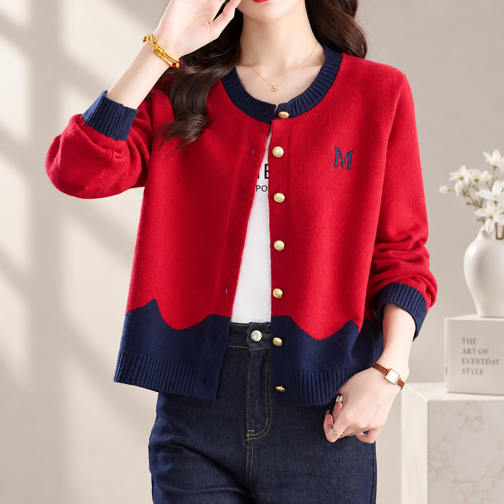 Margot Women’s Colorblock Knit Cardigan – Button Front Long Sleeve Sweater