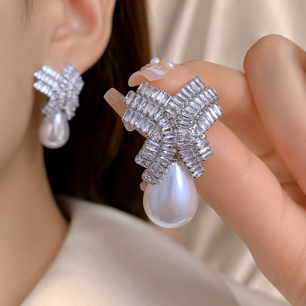 Harper Pearl Bow Drop Earrings