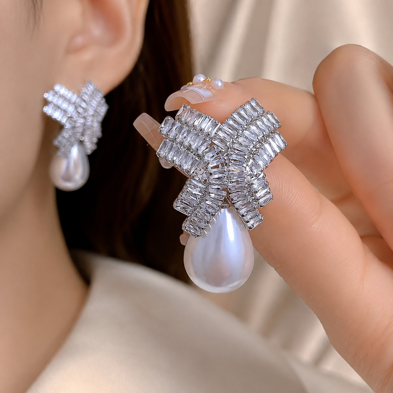 Harper Pearl Bow Drop Earrings