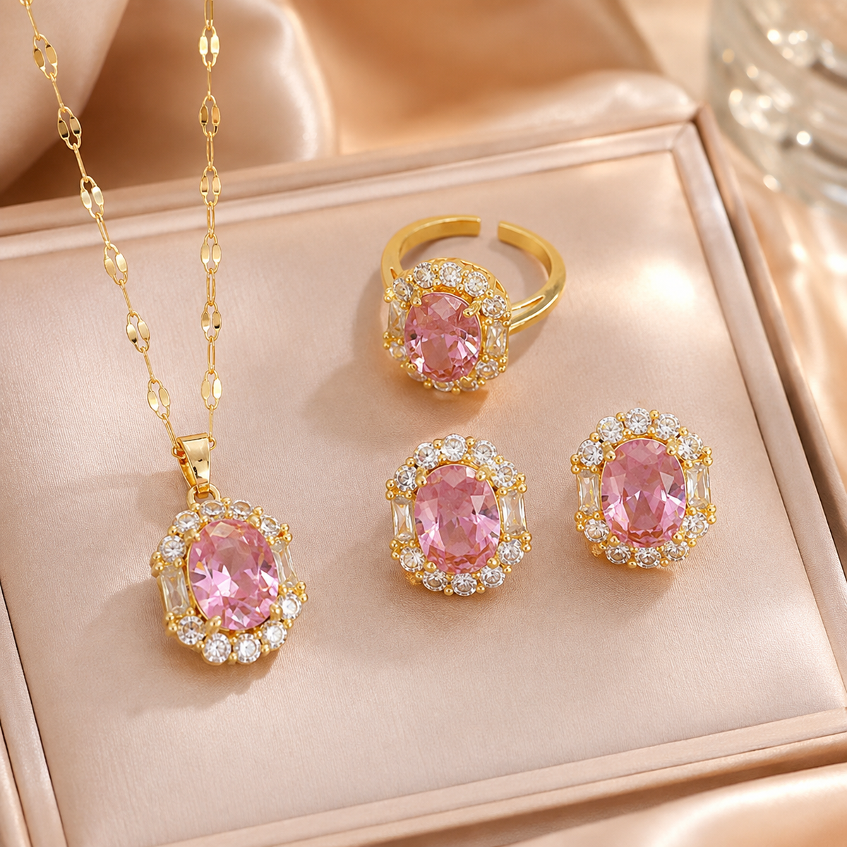 Rosalie Pink Crystal Jewelry Set