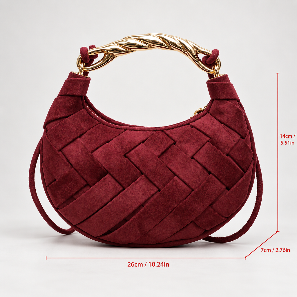 Elodie Woven Crescent Handbag – Suede-Look Shoulder & Crossbody Bag
