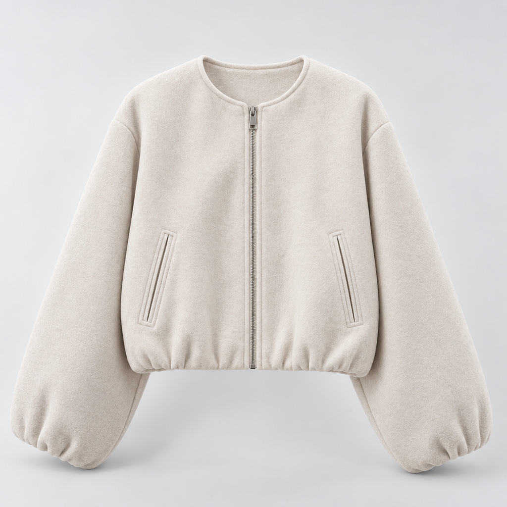 Beatrice Women's Round Neck Zip-Front Cropped Jacket