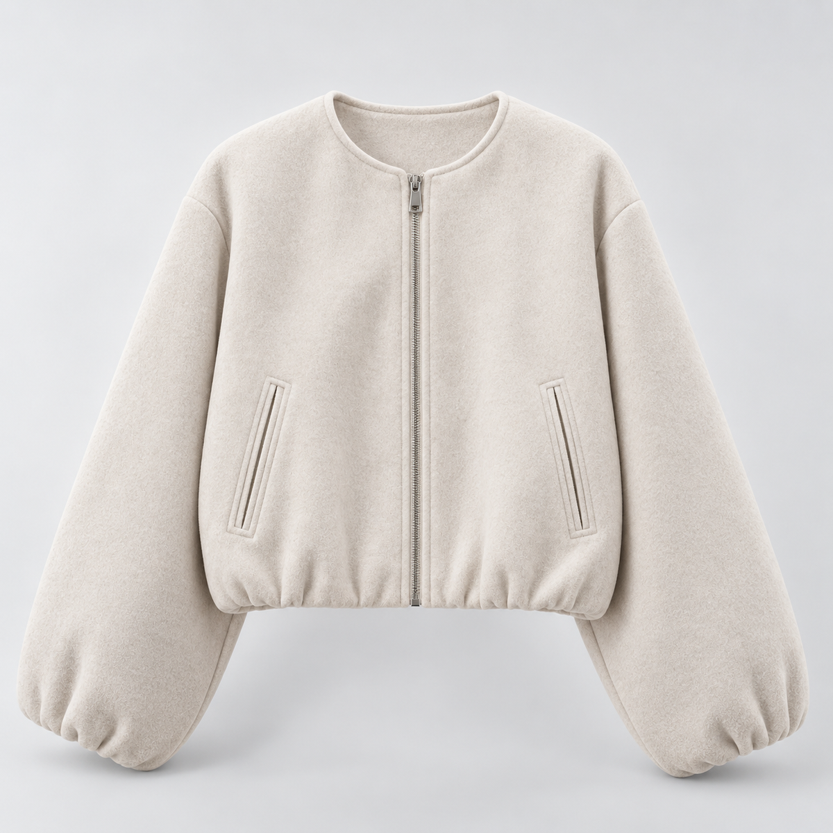 Beatrice Women's Round Neck Zip-Front Cropped Jacket