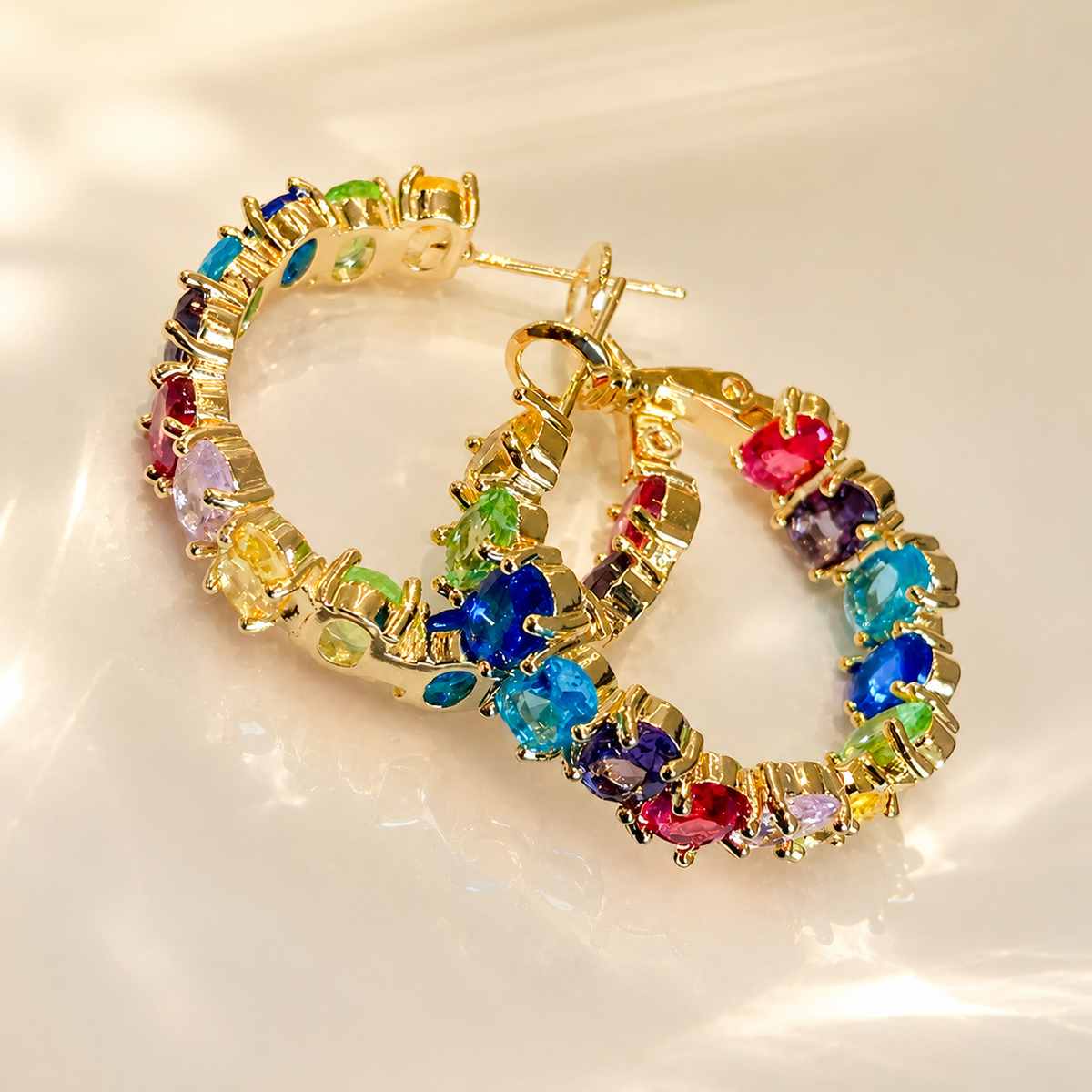 Brooklyn Rainbow Crystal Hoop Earrings