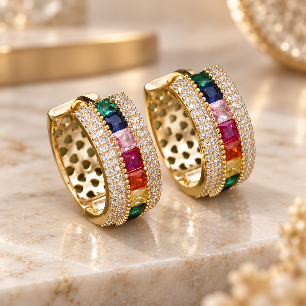 Alessandra Crystal Wide Hoop Earrings – Multicolor or Clear Stone Statement Earrings