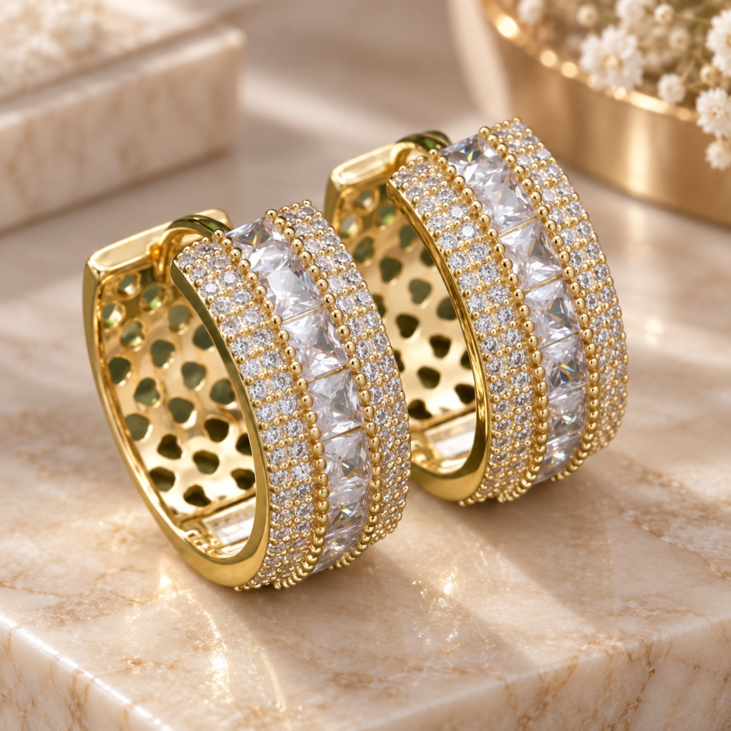 Alessandra Crystal Wide Hoop Earrings – Multicolor or Clear Stone Statement Earrings