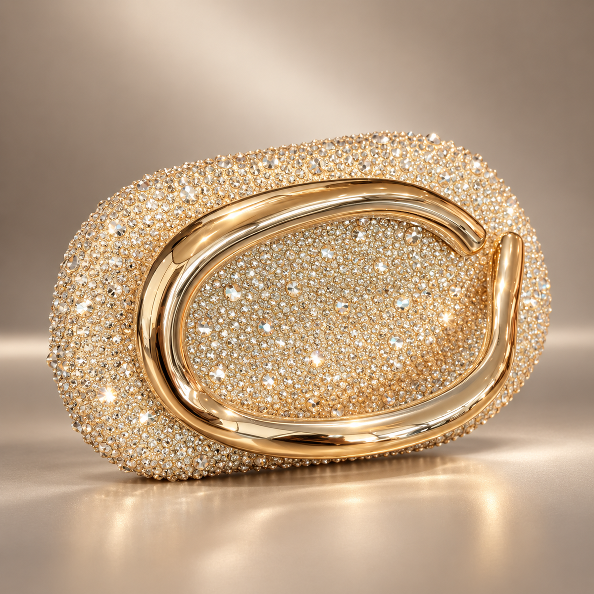Genevieve Crystal Evening Clutch with Sculptural Metal Handle & Chain Strap