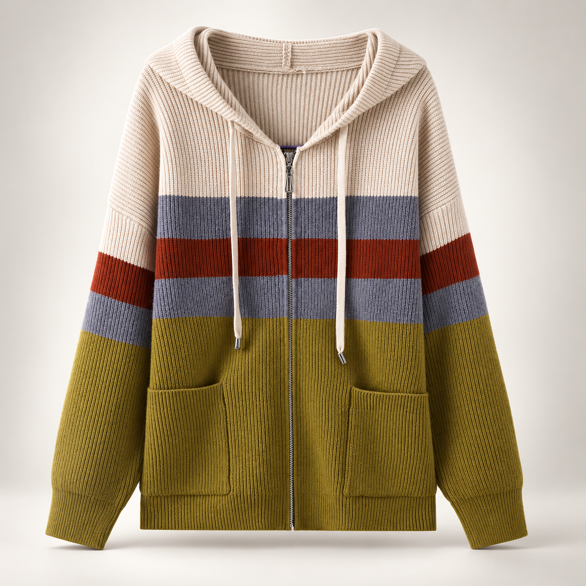 Adriana Women's Colorblock Zip-Front Hooded Knit Cardigan with Pockets