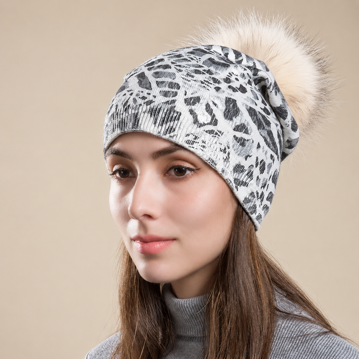 Margot Women’s Animal Print Pom-Pom Beanie