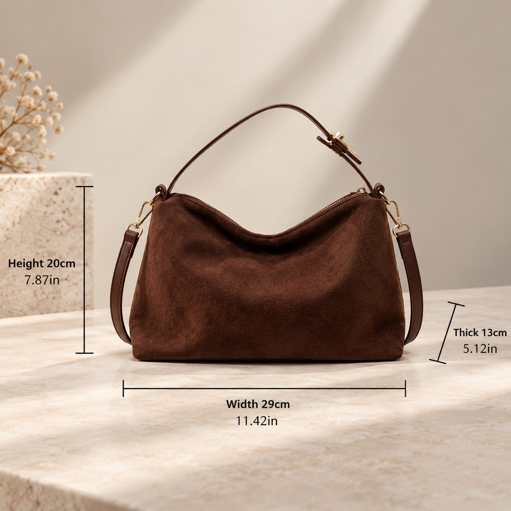Alessia Suede-Look Shoulder Bag with Top Handle and Adjustable Crossbody Strap