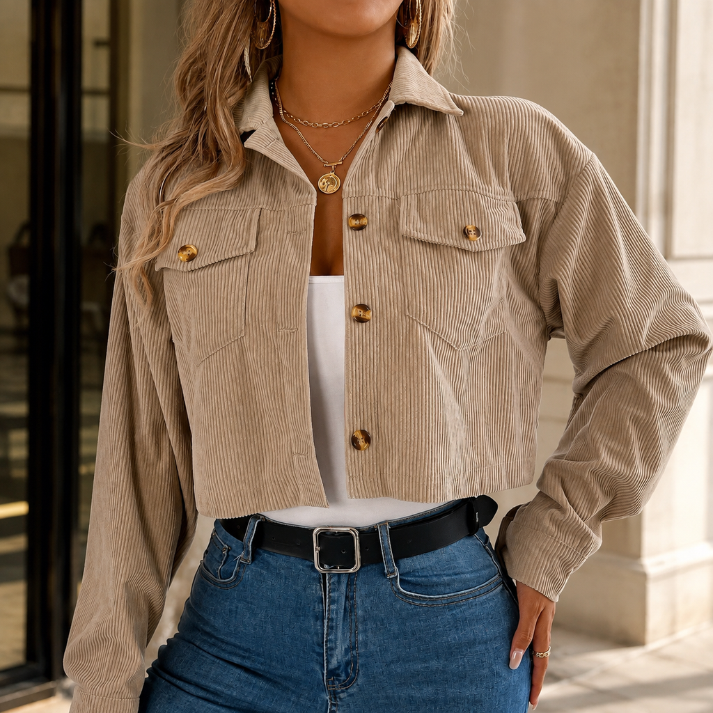Madison Cropped Corduroy-Texture Jacket