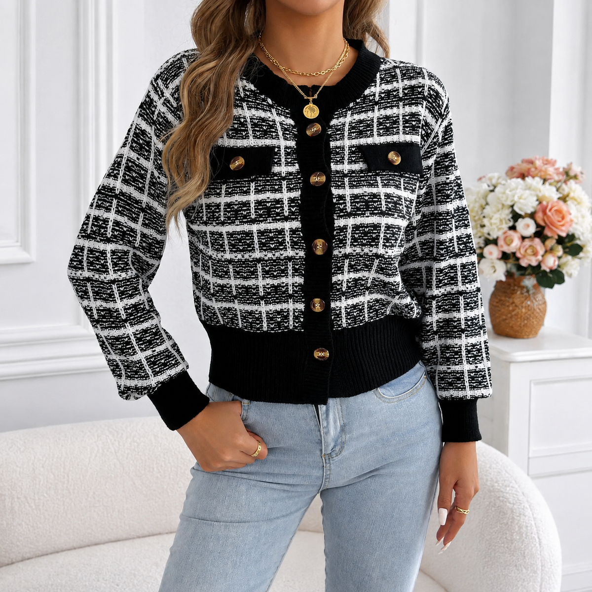 Lavinia Women’s Plaid Knit Cardigan