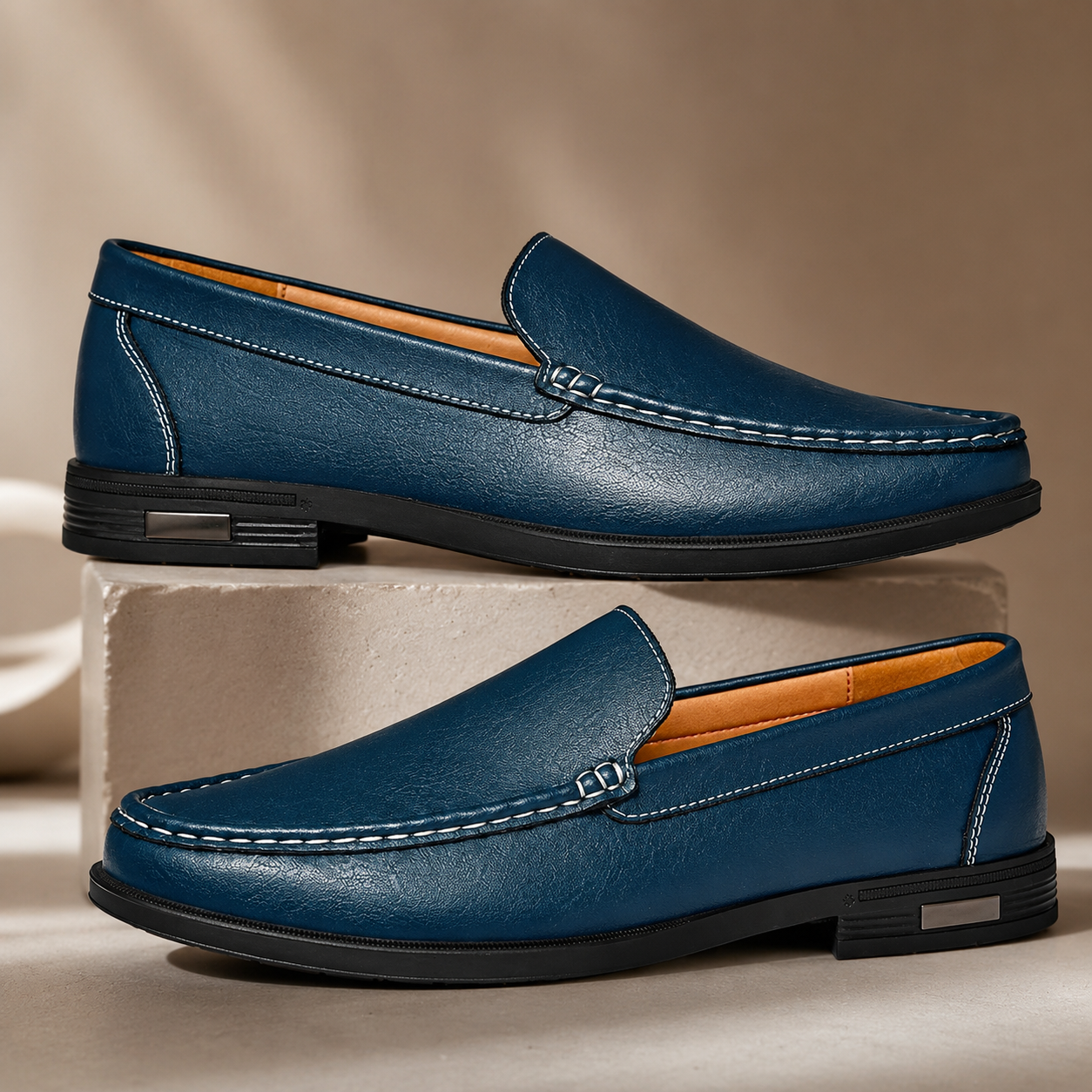 Hudson Men’s Genuine Leather Slip-On Loafers with Cushioned Insole