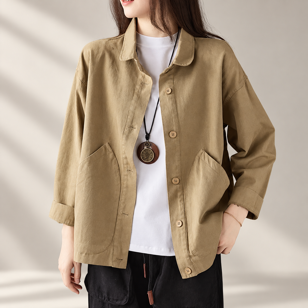Sienna Women’s Button Front Utility Jacket – Relaxed Fit Long Sleeve Casual Coat