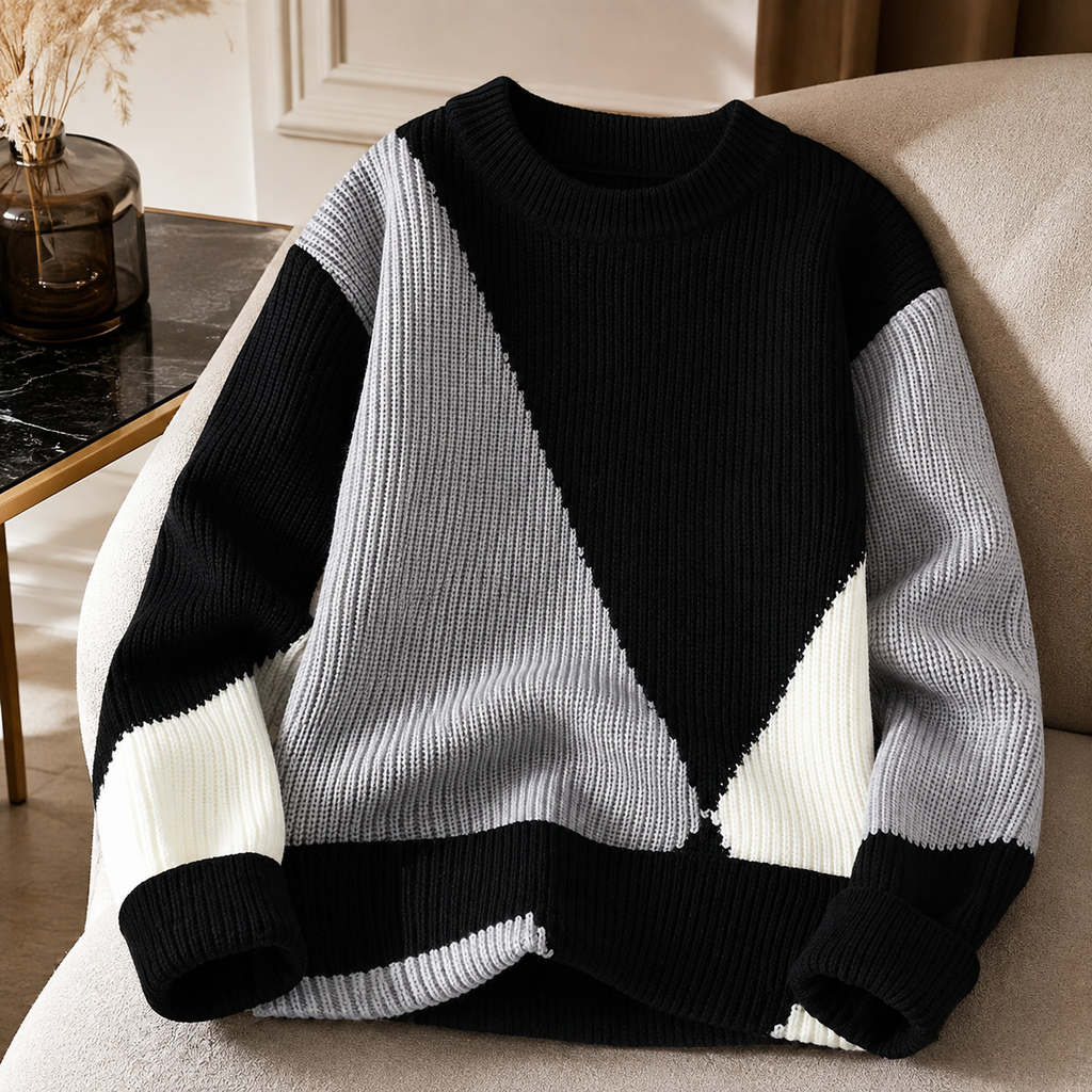 Cameron Geometric Color-Block Knit Sweater