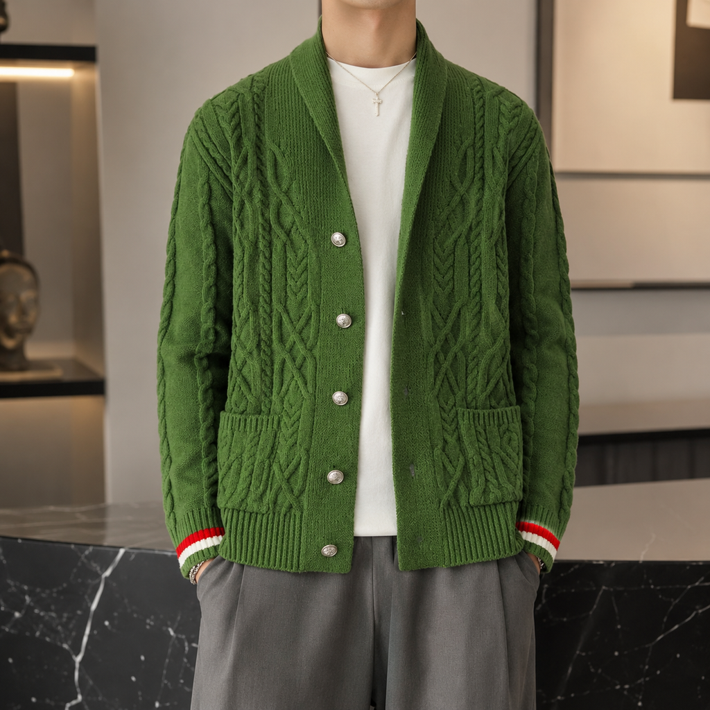 Mason Men’s Cable-Knit Shawl Collar Cardigan
