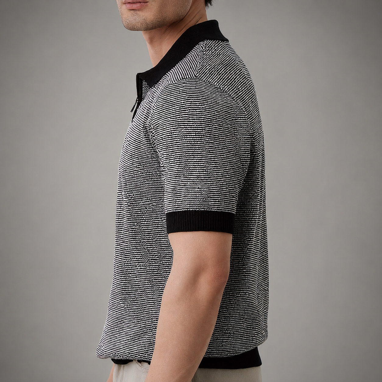 Thomas Men’s Textured Quarter-Zip Polo Shirt