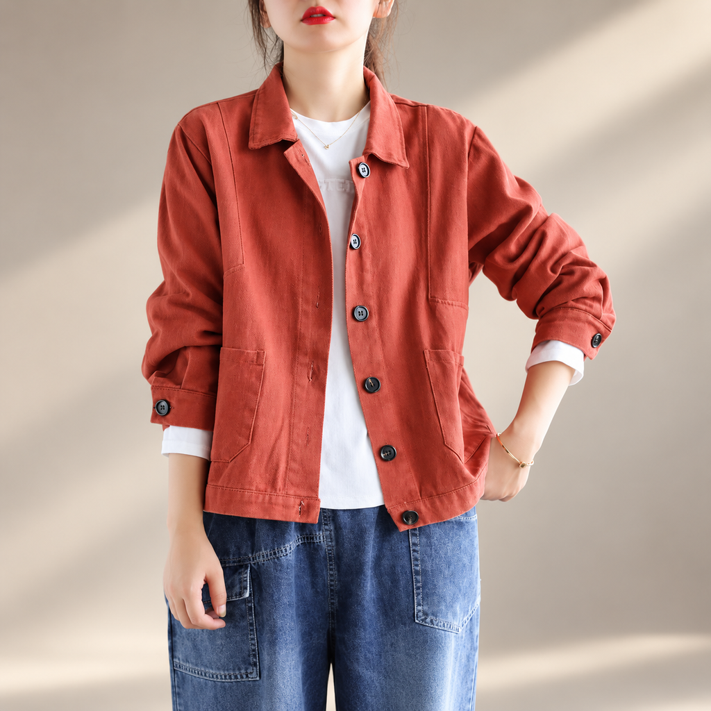 Camille Women’s Button-Front Casual Jacket – Relaxed Fit Long Sleeve Utility Coat