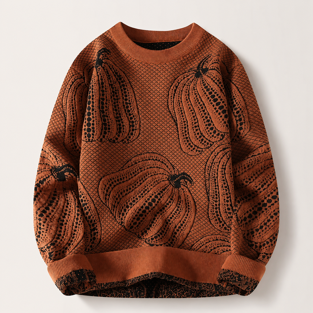 Lucien Pumpkin Jacquard Crewneck Sweater
