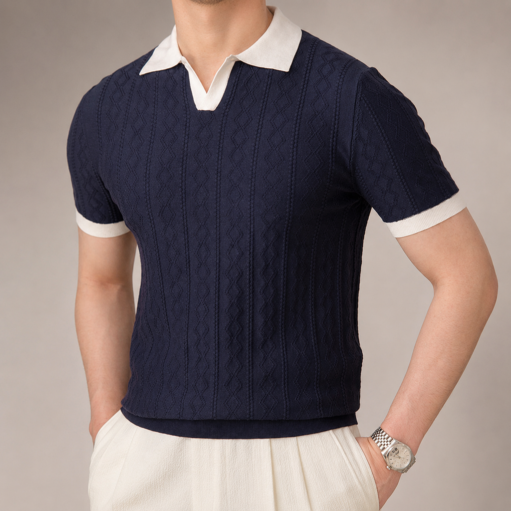 Austin Men’s Cable Knit Polo Shirt