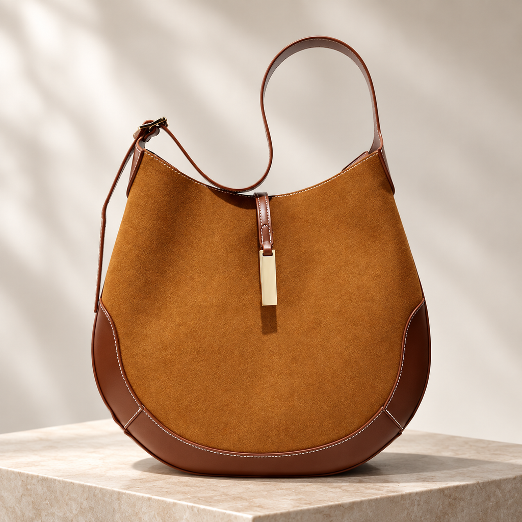 Beatrice Crescent Hobo Bag – Minimal Shoulder Handbag with Gold-Tone Accent