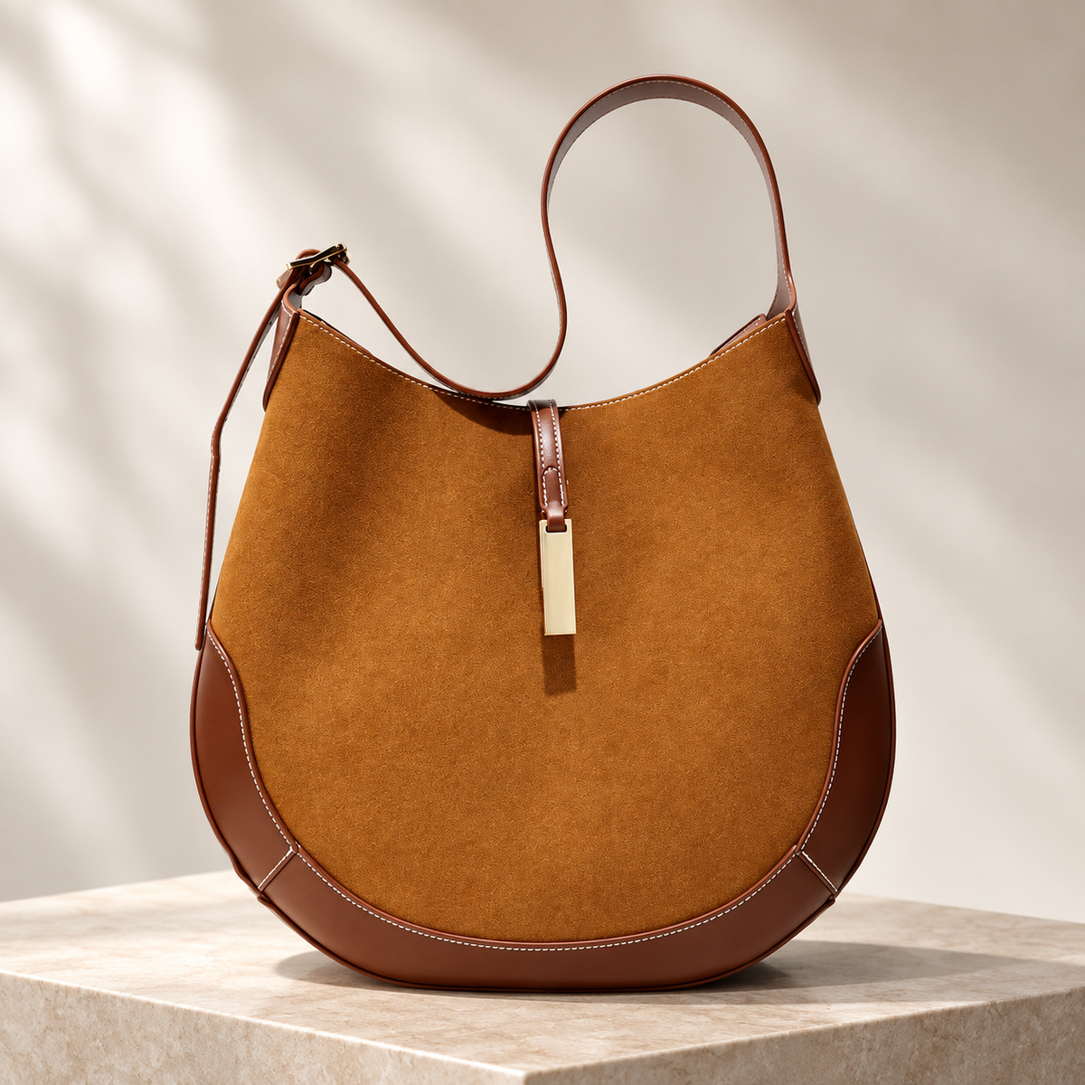 Beatrice Crescent Hobo Bag – Minimal Shoulder Handbag with Gold-Tone Accent