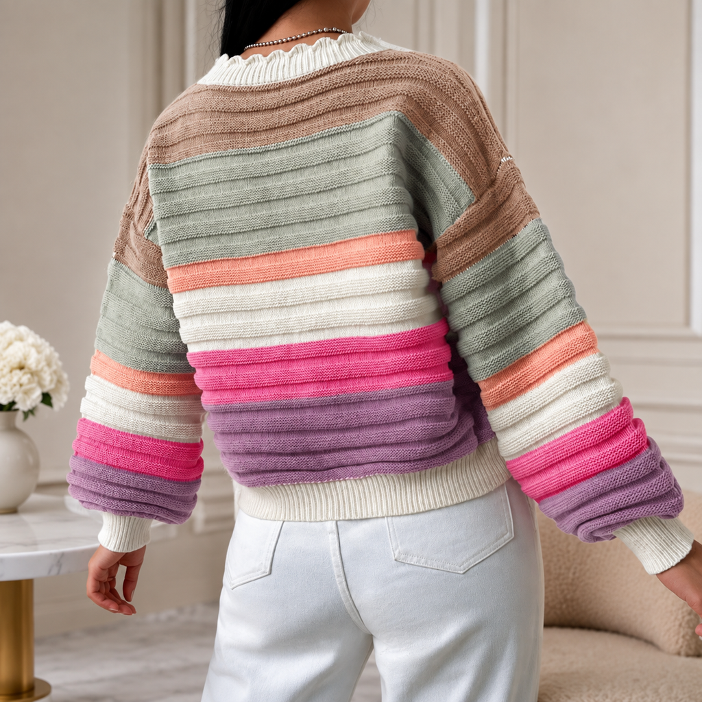 Colette Women’s Striped Cropped Knit Cardigan – Button-Front Sweater