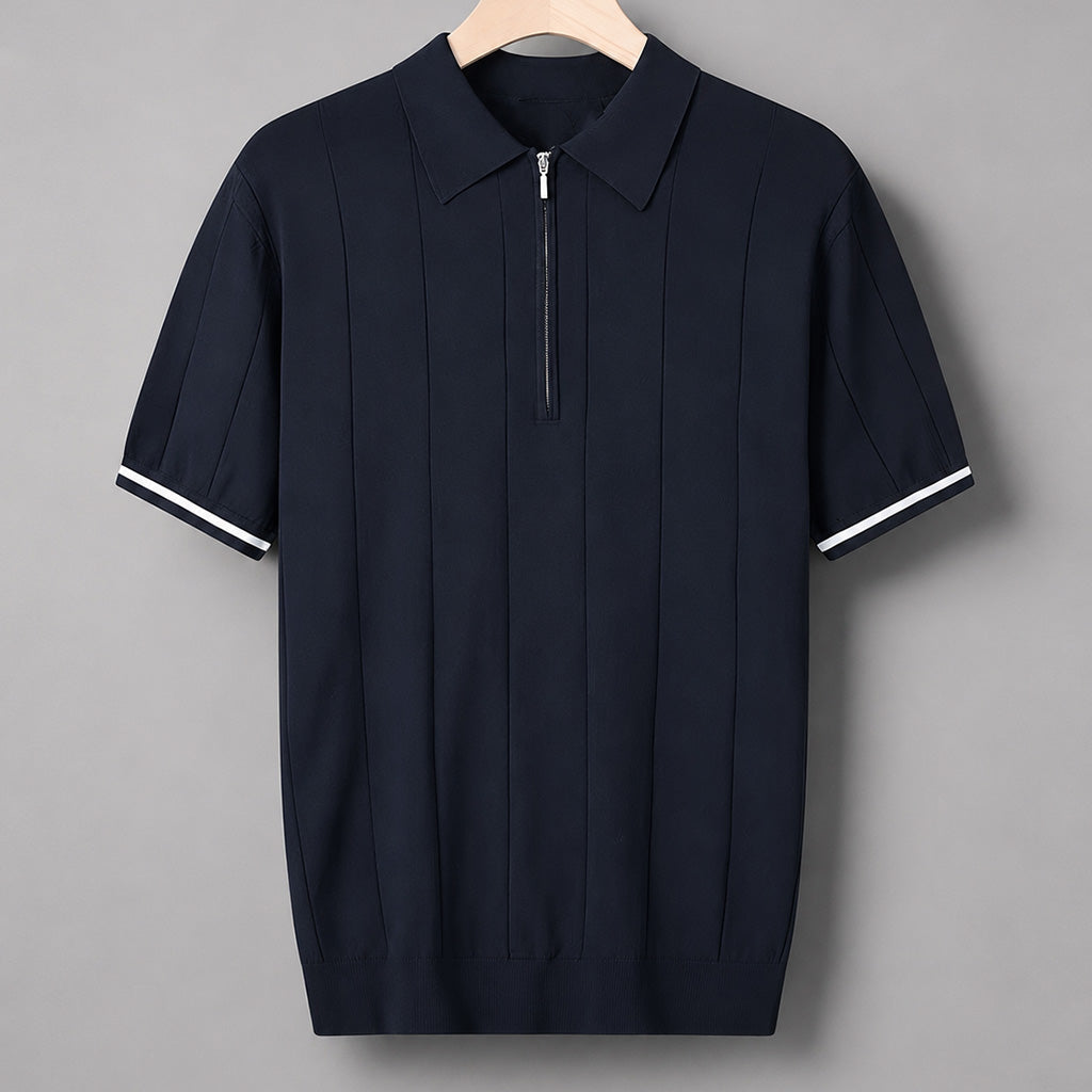 David Men’s Ribbed Quarter-Zip Polo Shirt