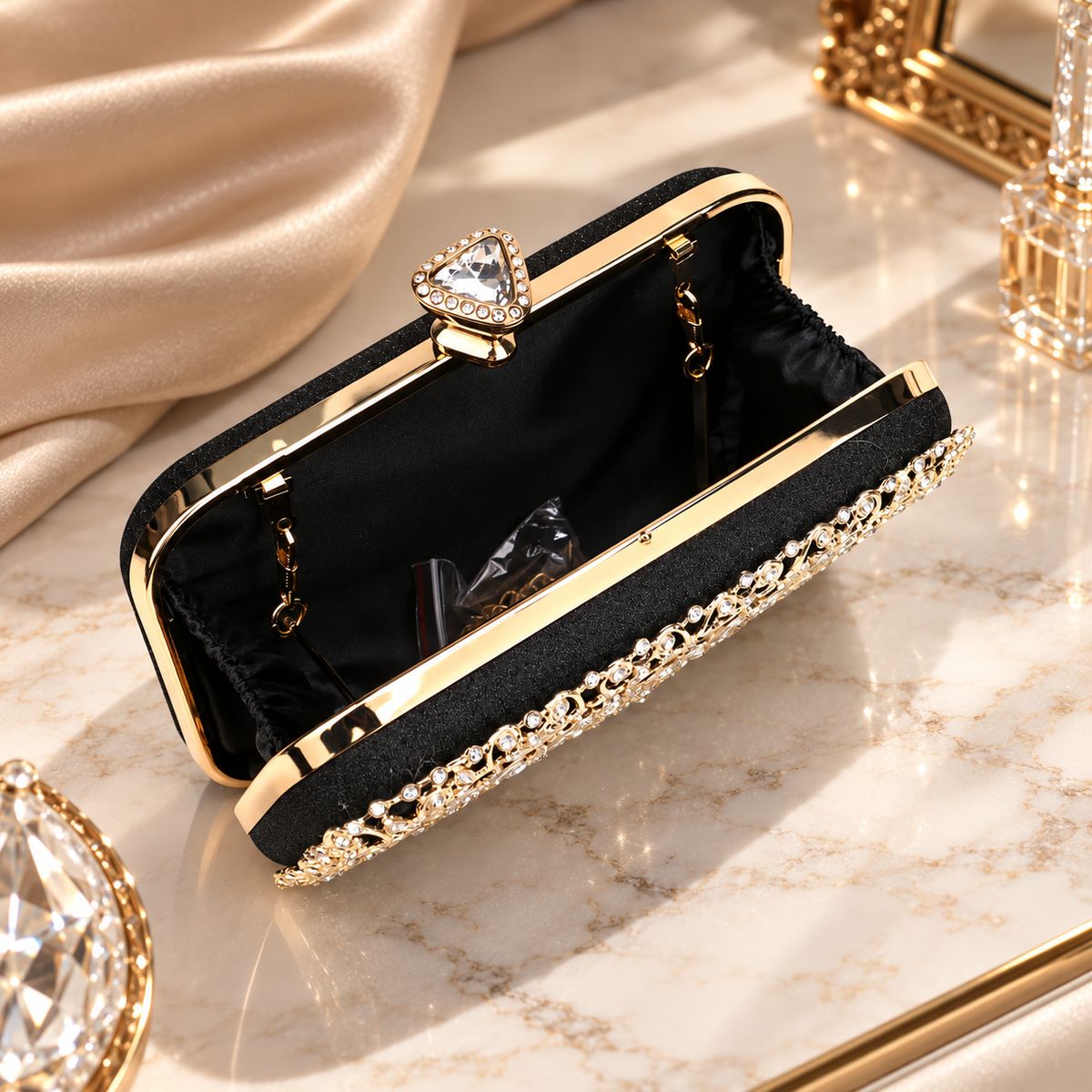 Seraphina Crystal Floral Evening Clutch with Top Handle