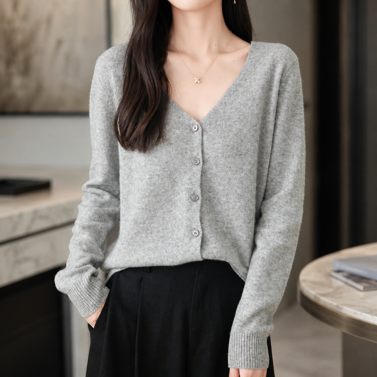 Amelia Women's Merino Wool V-Neck Button Cardigan