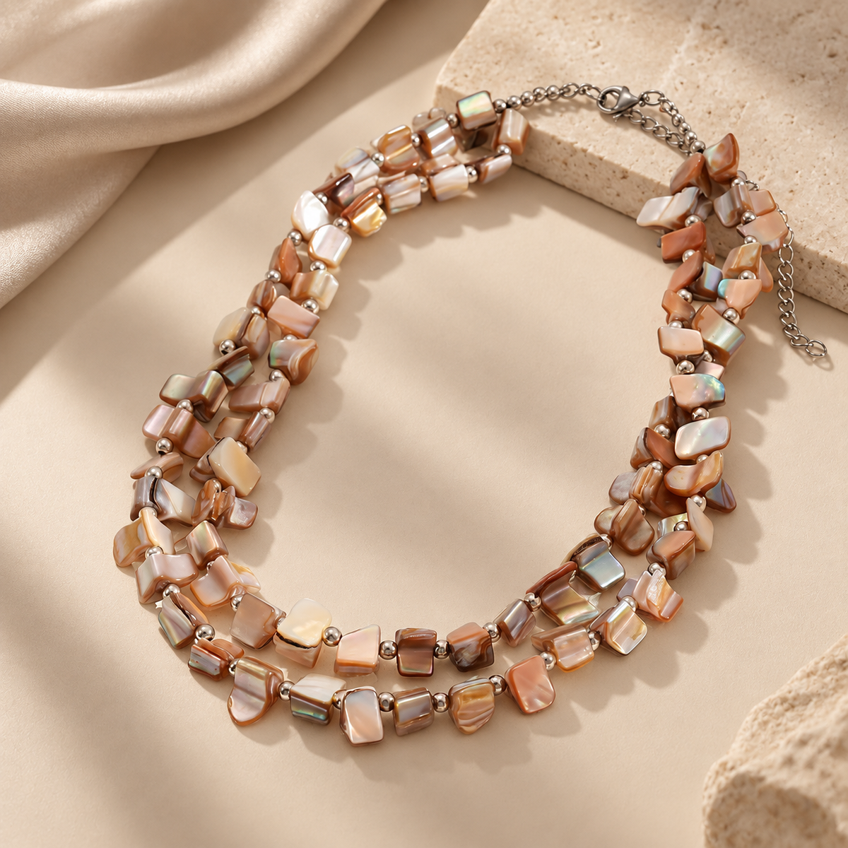 Rosalie Women’s Layered Shell Bead Necklace – Multicolor Statement Jewelry