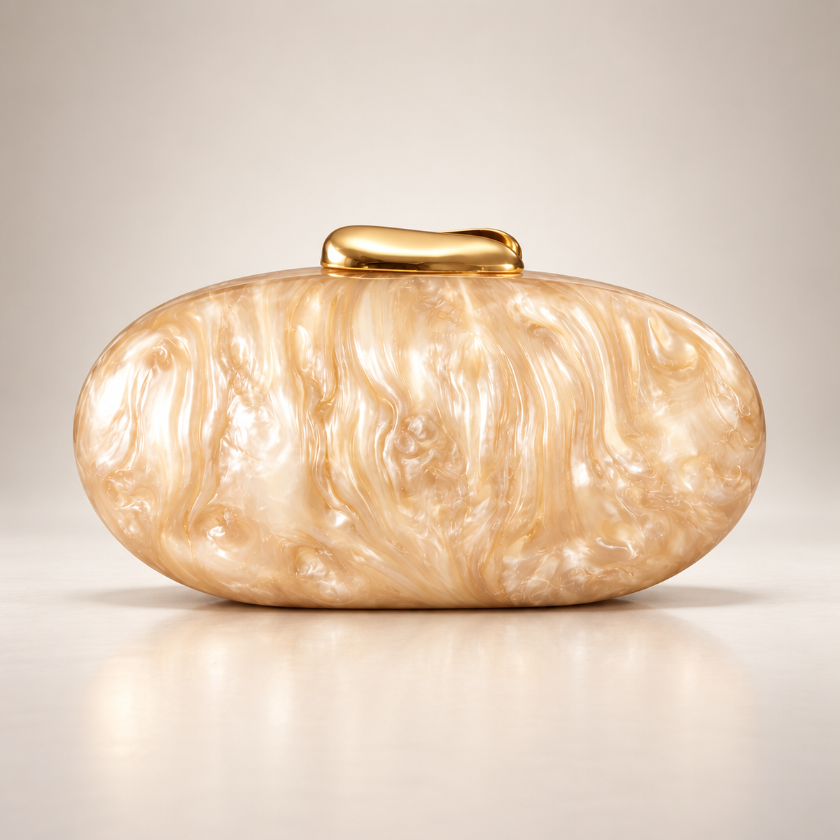 Camille Pearl-Effect Oval Evening Clutch with Gold-Tone Clasp